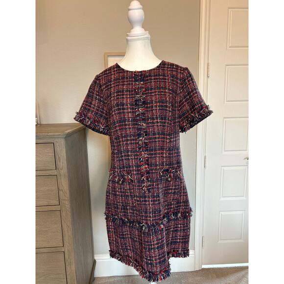 Court & Rowe | Red/Black/Beige Tweed Short Sleeve Sheath Dress | 6 - Picture 3 of 14